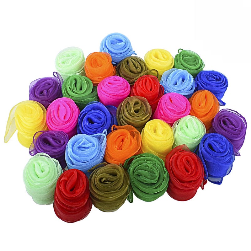 Blovec 30 Pcs Sensory Scarves, Juggling Scarves for Kids, Square Dance Scarf Magic Movement Scarves Performance Props Accessories 24 by 24 Inch in 10 Colors - Image 1